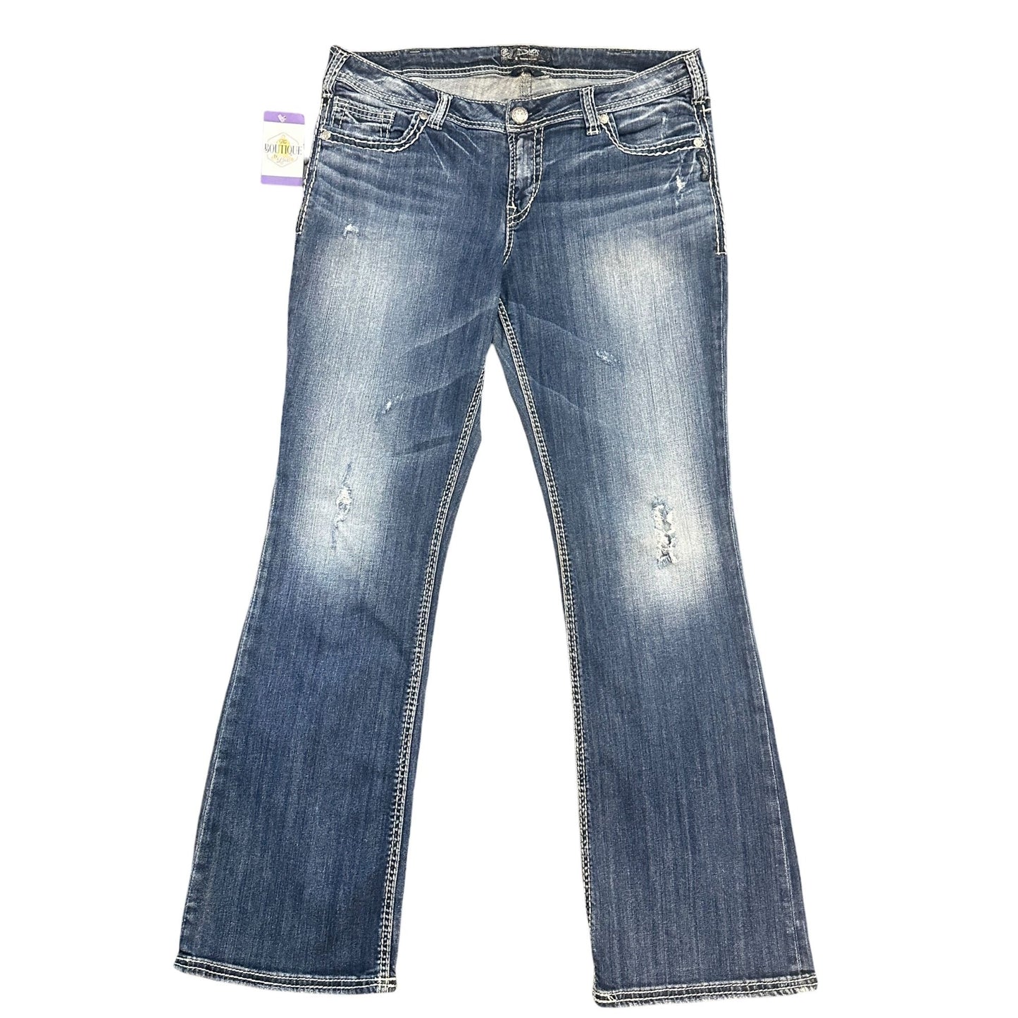Silver Jeans Aiko Bootcut 16x33 Stretch Embroidered Lace Thick Stitch Distressed