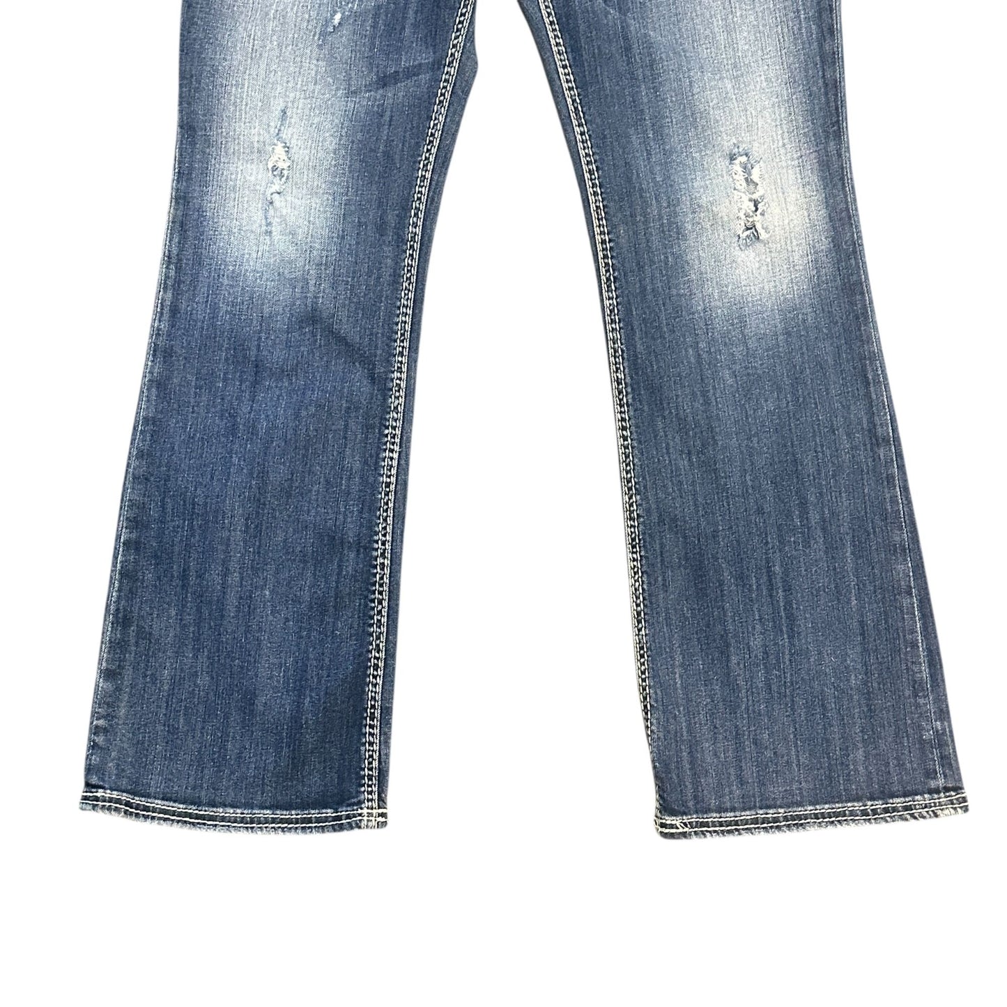 Silver Jeans Aiko Bootcut 16x33 Stretch Embroidered Lace Thick Stitch Distressed