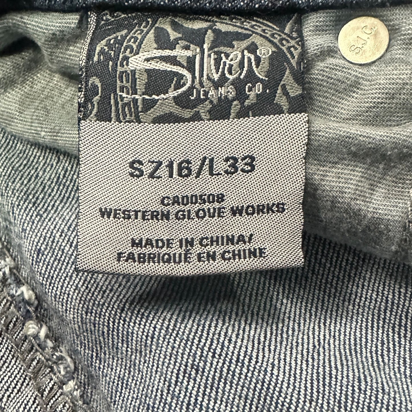 Silver Jeans Aiko Bootcut 16x33 Stretch Embroidered Lace Thick Stitch Distressed