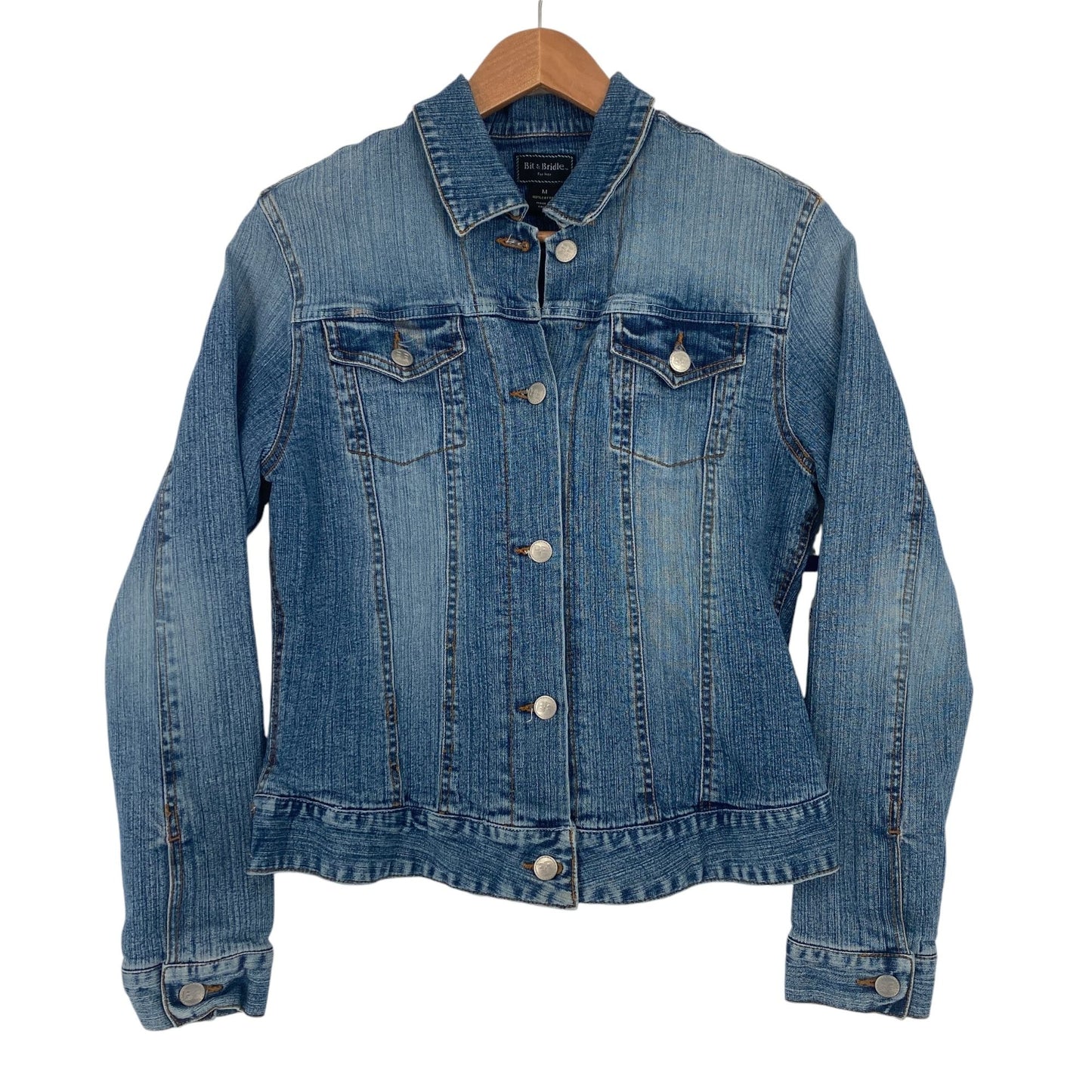 Bit & Bridle for Her M Blue Denim Jean Jacket Distressed Western Lined Fitted