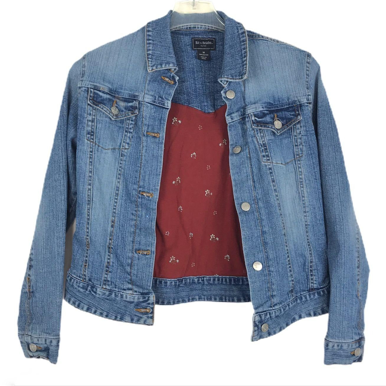 Bit & Bridle for Her M Blue Denim Jean Jacket Distressed Western Lined Fitted