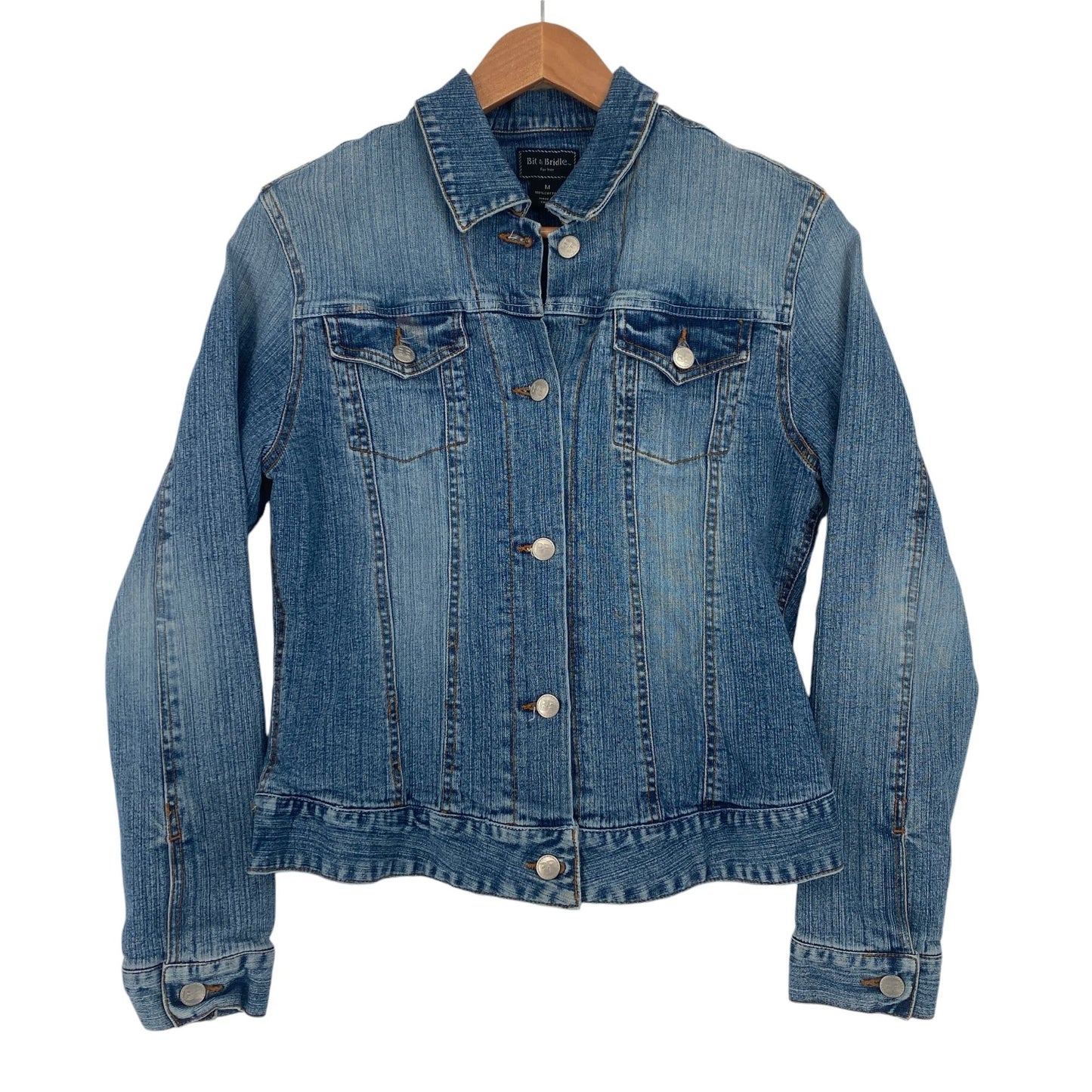 Bit & Bridle for Her M Blue Denim Jean Jacket Distressed Western Lined Fitted