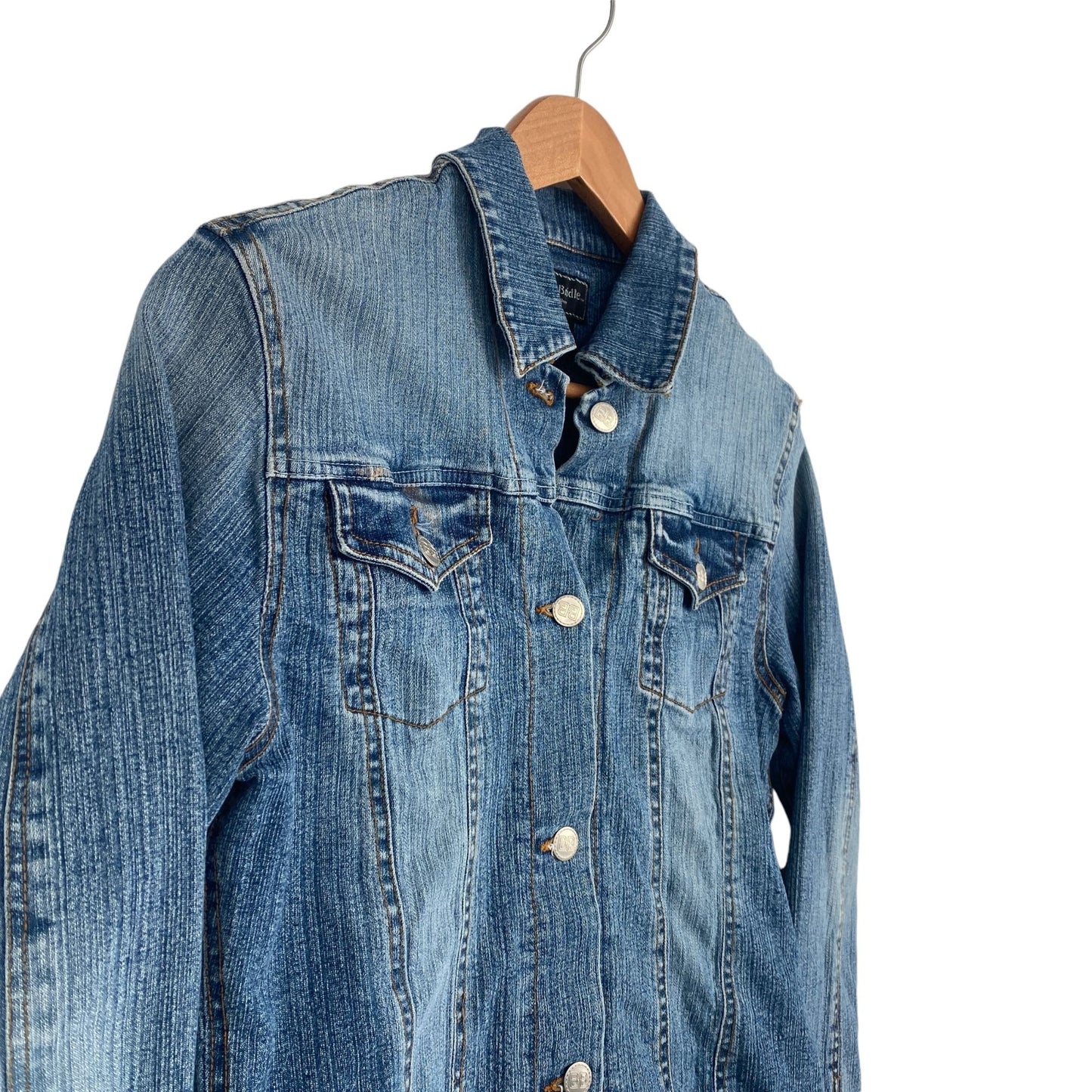 Bit & Bridle for Her M Blue Denim Jean Jacket Distressed Western Lined Fitted