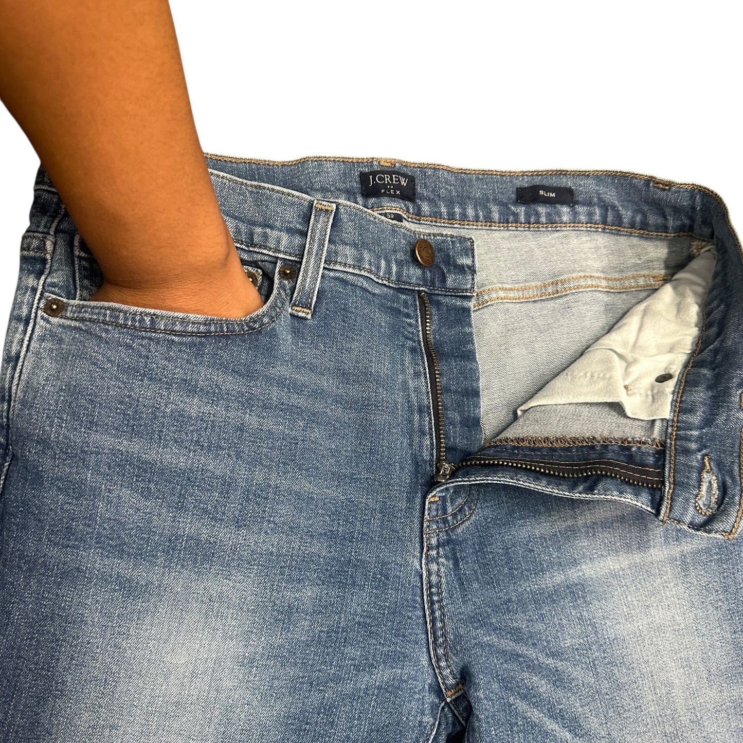J Crew Slim Fit Flex Straight Leg Jeans Light Wash Faded Denim Mens 30x32 K7751