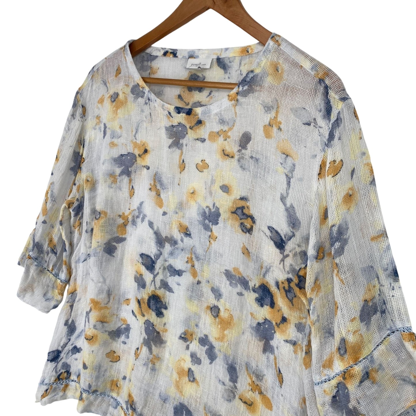 Pure Jill Womens PM Perfect Relaxed Airy Weave Top Floral Linen Blouse Petite