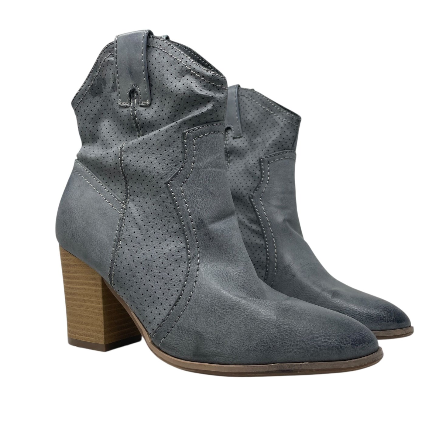 True Craft Slouchy Ankle Boots Harmonize Womens 8 Gray Western Block Heel Cowboy