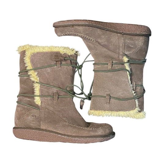 Earth Spirit Willow Winter Boots Womens 9 Tan Suede Faux Fur Lace Up 2543619