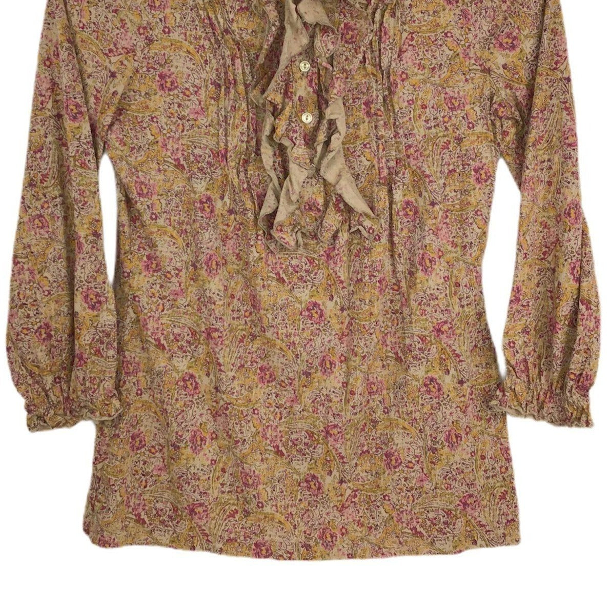 Lauren Ralph Lauren Ruffle Front Top Floral Paisley Boho 80s 90s Office Medium