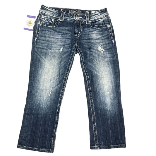 Miss Me Womens Capri Jeans Size 28 Blue Distressed Cross Embroidered Pockets