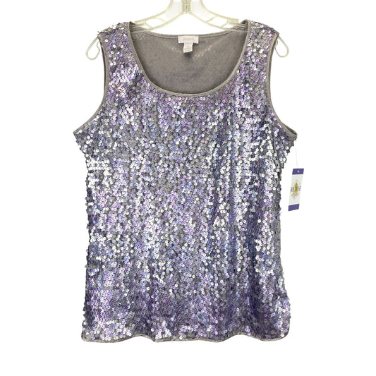 Chicos 2 Sequin Tank Top Sleeveless Shell L Silver Lavender Cocktail Date Night