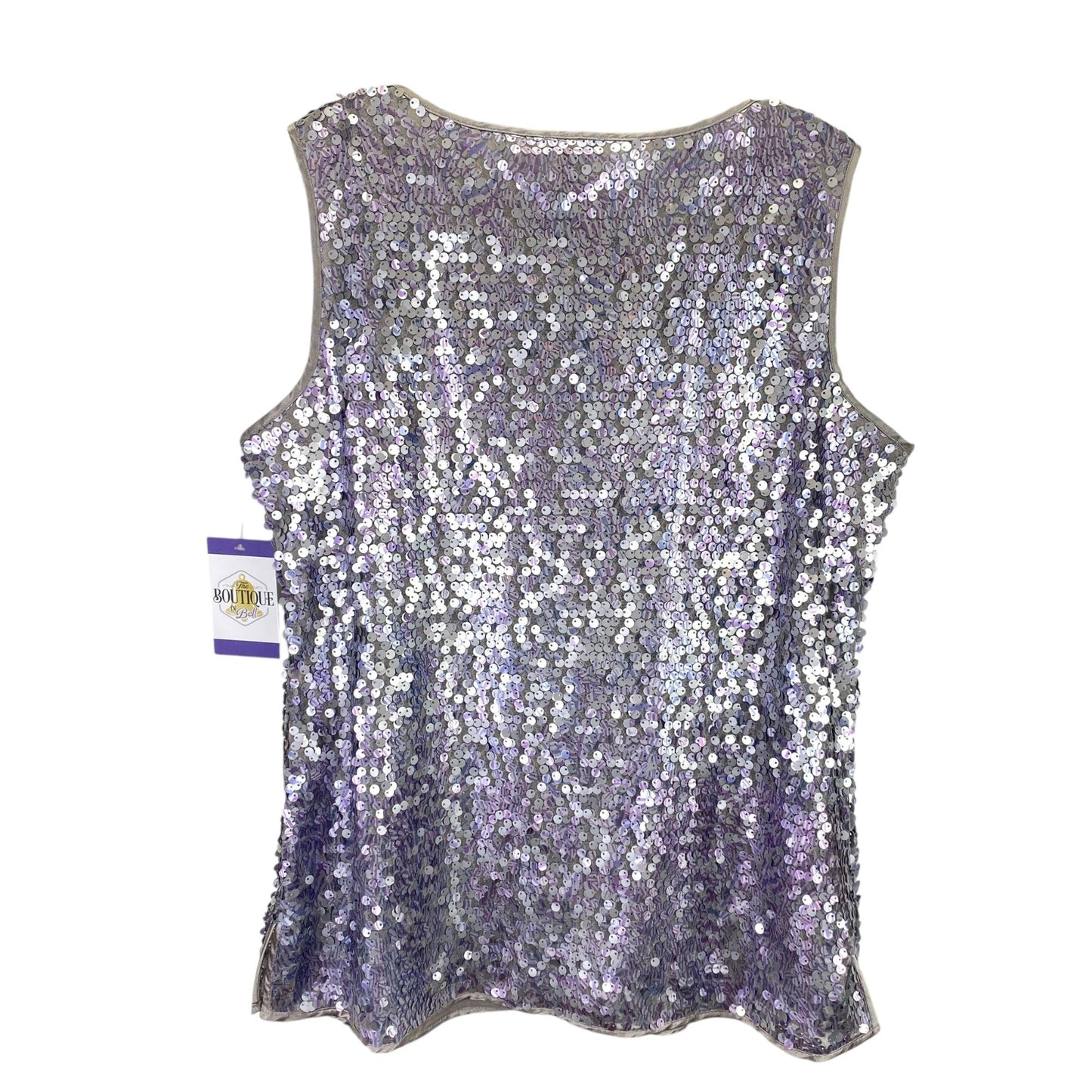 Chicos 2 Sequin Tank Top Sleeveless Shell L Silver Lavender Cocktail Date Night