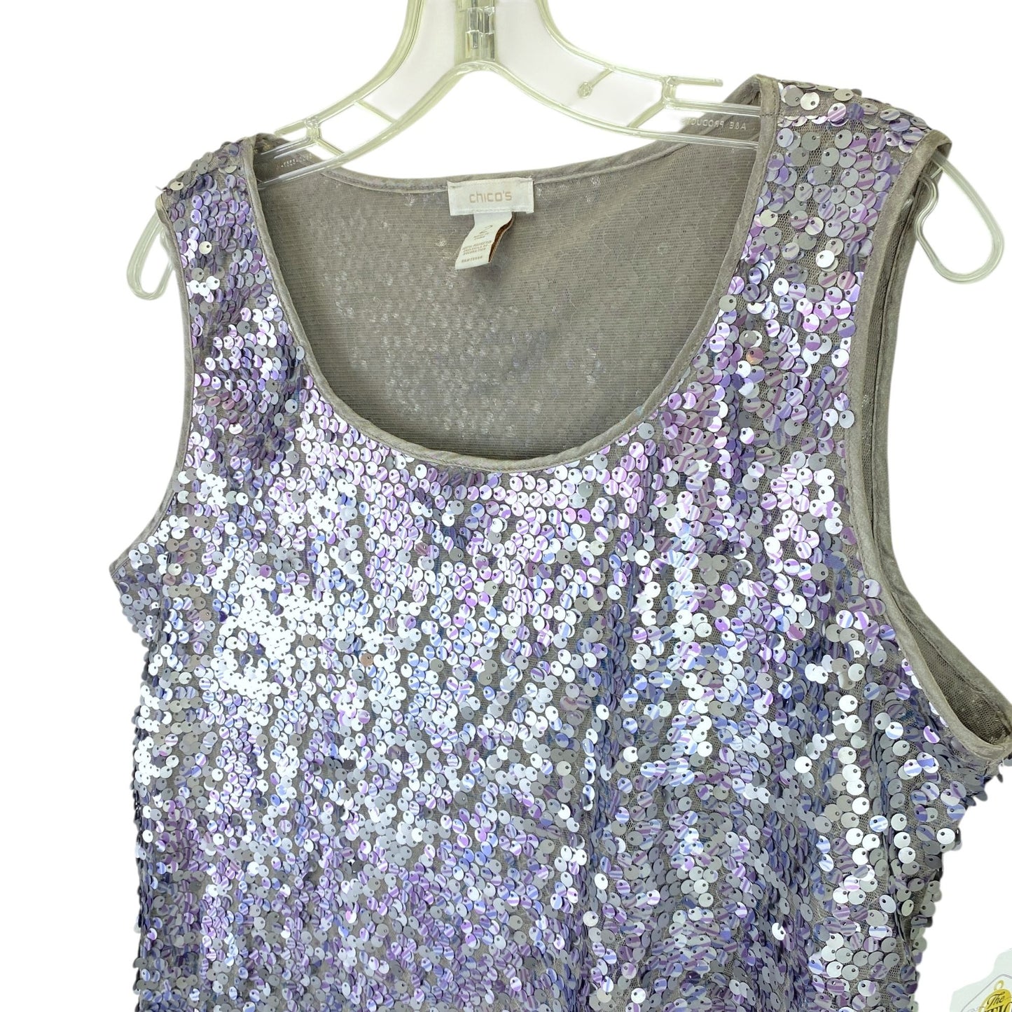 Chicos 2 Sequin Tank Top Sleeveless Shell L Silver Lavender Cocktail Date Night