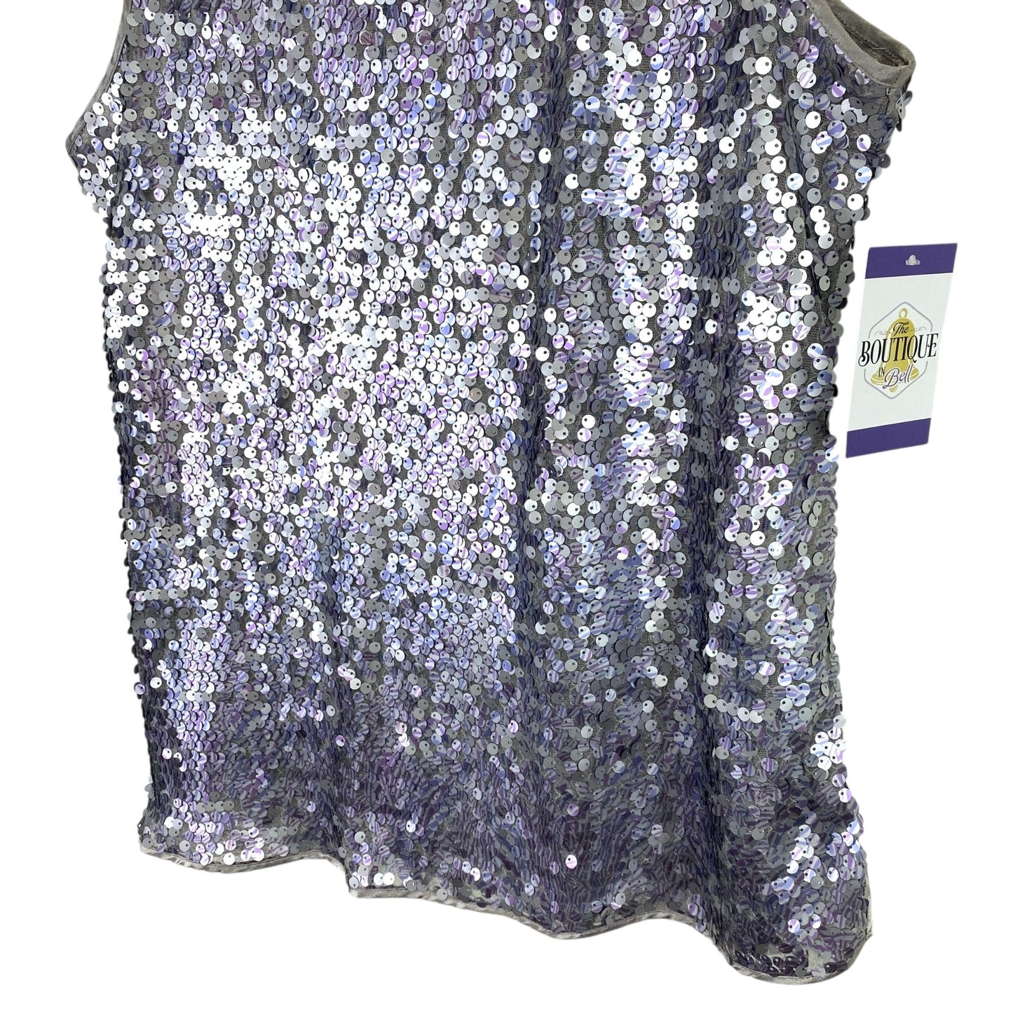 Chicos 2 Sequin Tank Top Sleeveless Shell L Silver Lavender Cocktail Date Night