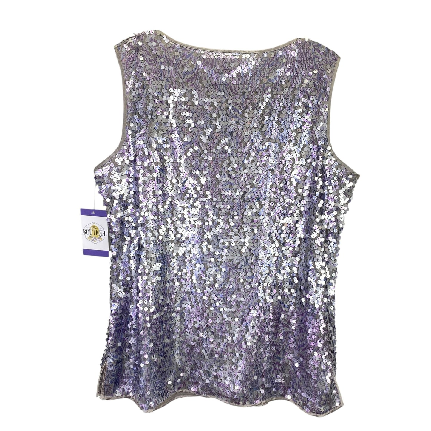 Chicos 2 Sequin Tank Top Sleeveless Shell L Silver Lavender Cocktail Date Night
