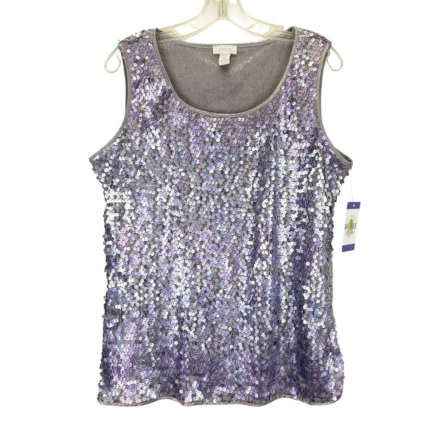 Chicos 2 Sequin Tank Top Sleeveless Shell L Silver Lavender Cocktail Date Night