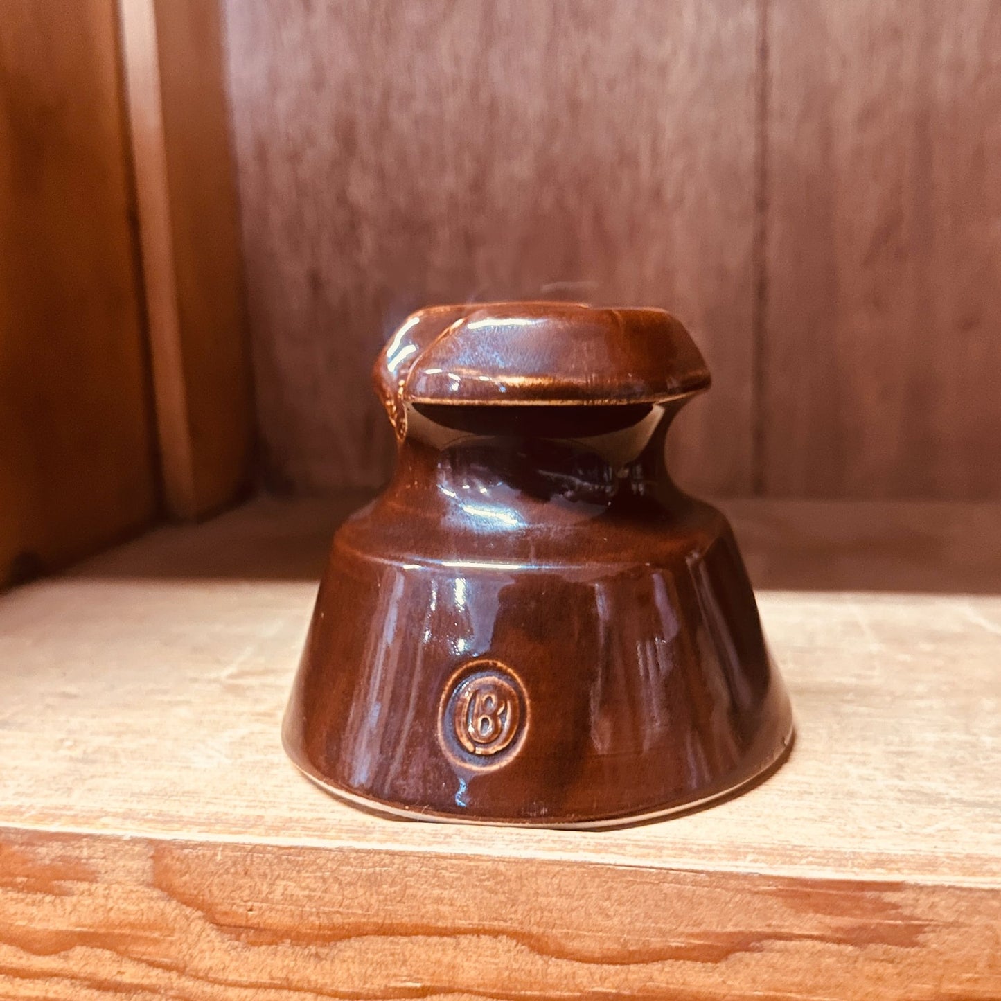 Brown Ceramic Insulator With Embossed Ohio Brass (B) in Oval Industrial Decor