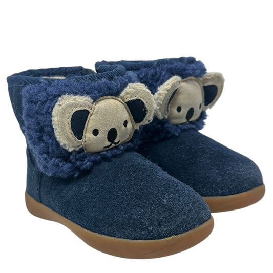 UGG Toddler 6 Classic Koala Stuffie Blue Leather Boot Side Zip Lined 1123655T