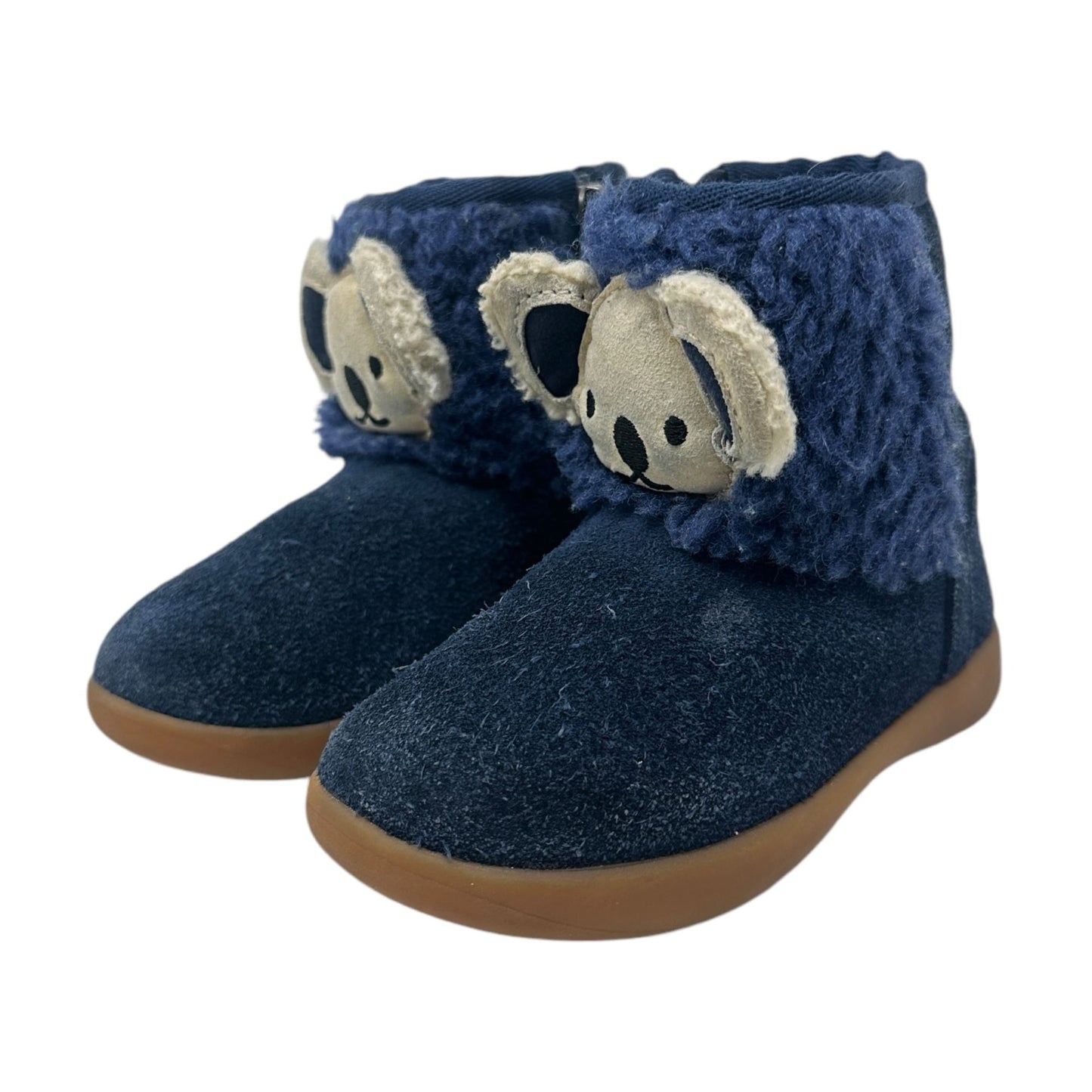 UGG Toddler 6 Classic Koala Stuffie Blue Leather Boot Side Zip Lined 1123655T