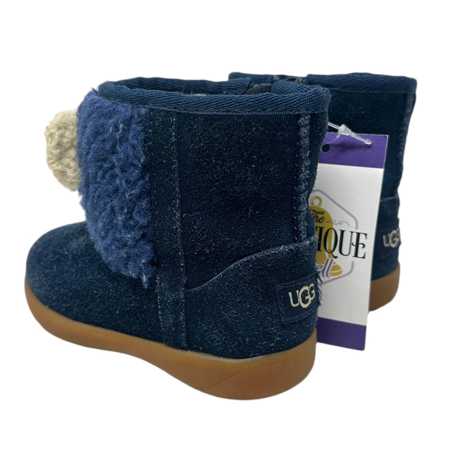 UGG Toddler 6 Classic Koala Stuffie Blue Leather Boot Side Zip Lined 1123655T