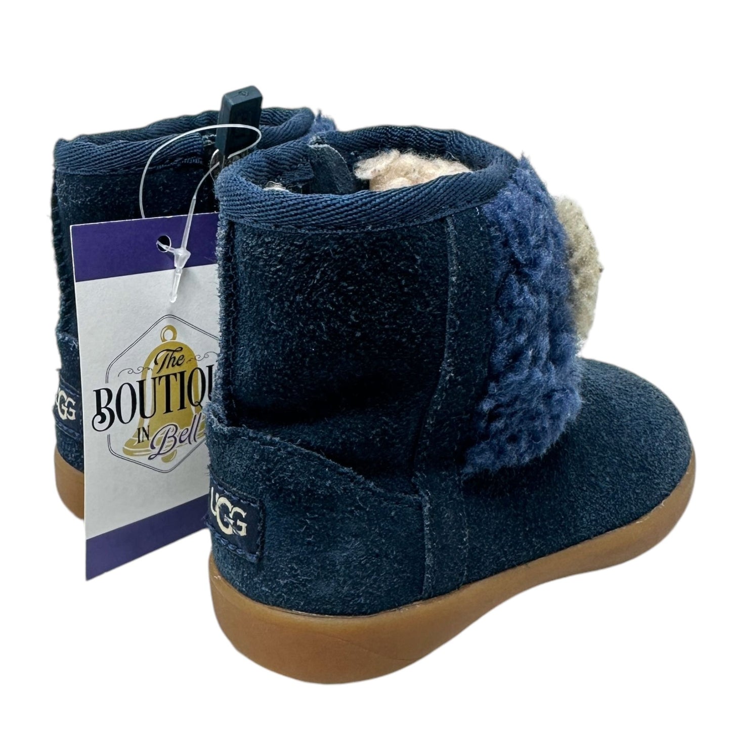 UGG Toddler 6 Classic Koala Stuffie Blue Leather Boot Side Zip Lined 1123655T