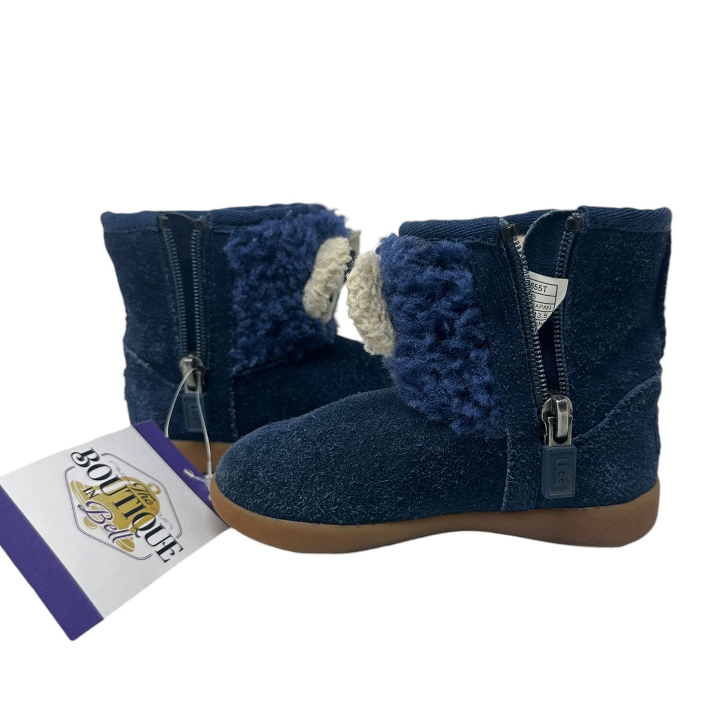 UGG Toddler 6 Classic Koala Stuffie Blue Leather Boot Side Zip Lined 1123655T