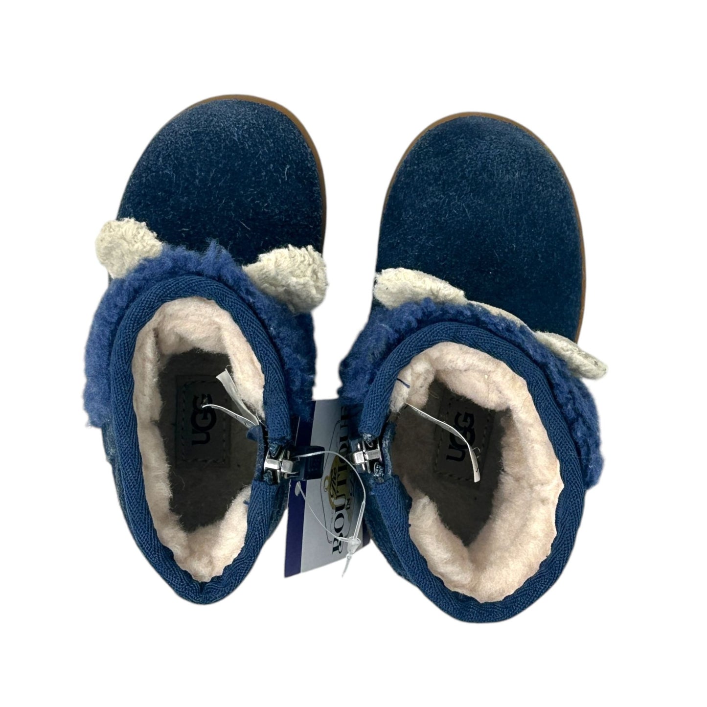 UGG Toddler 6 Classic Koala Stuffie Blue Leather Boot Side Zip Lined 1123655T