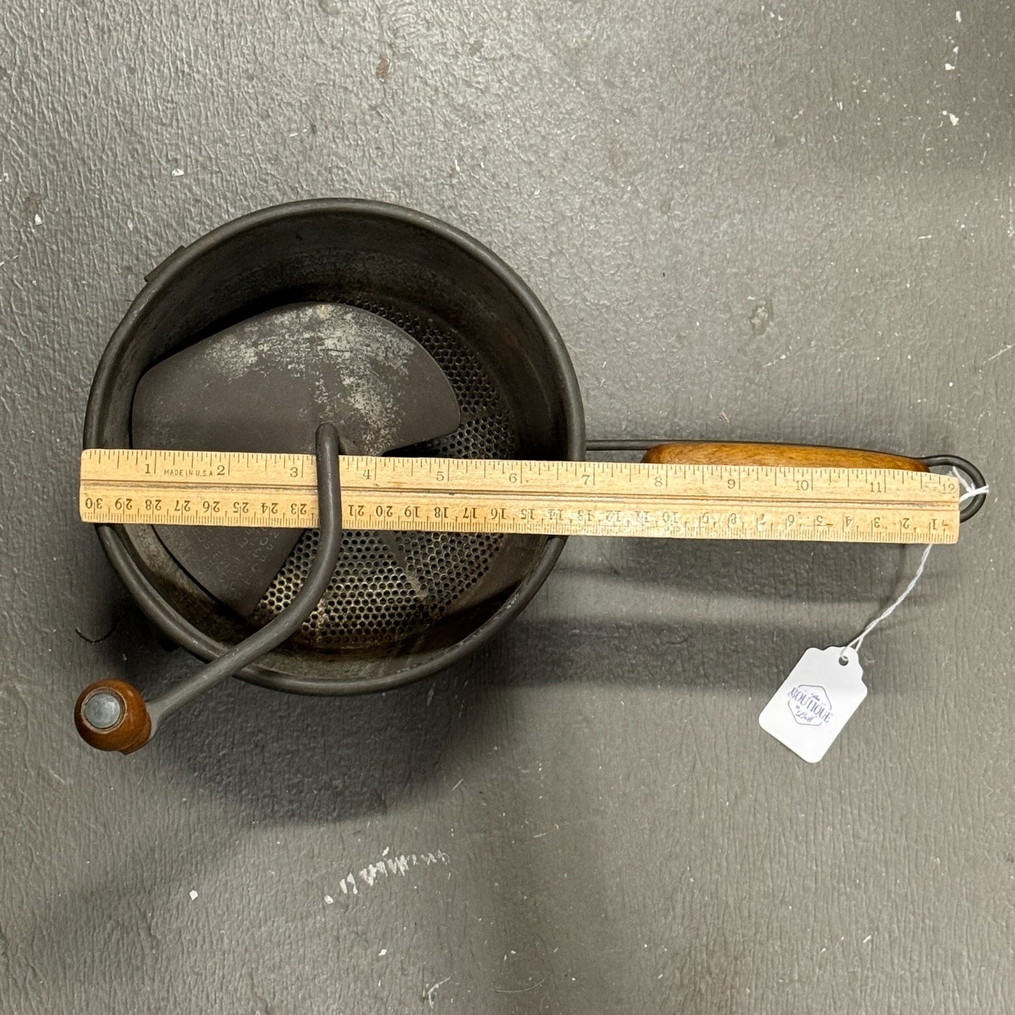 Vtg Foley Metal Food Mill Grinder Masher Ricer Strainer Wooden Handles