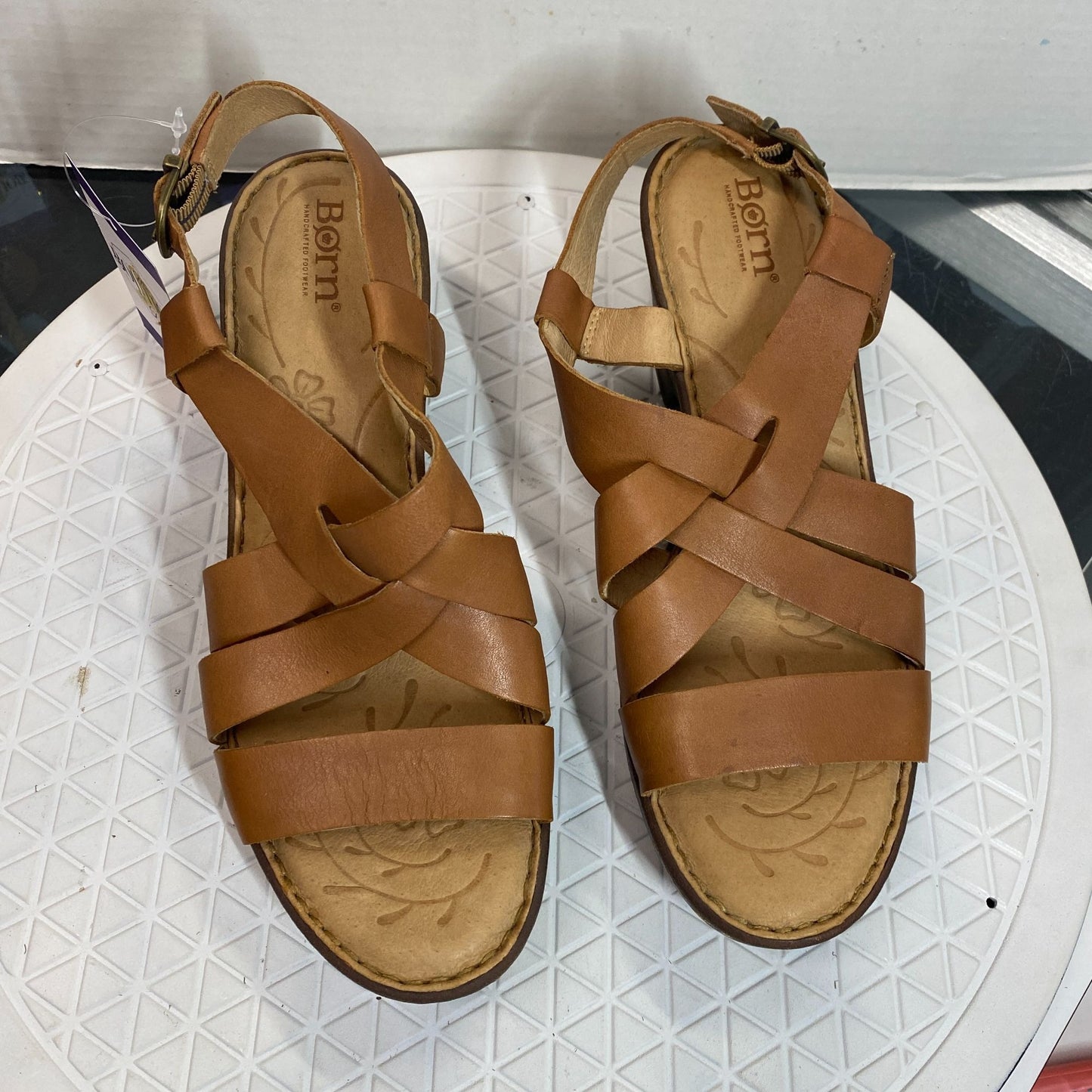 Born Leather Sandals 9 Chunky Block Heel Strappy Casual Comfort Shoes Tan F22806