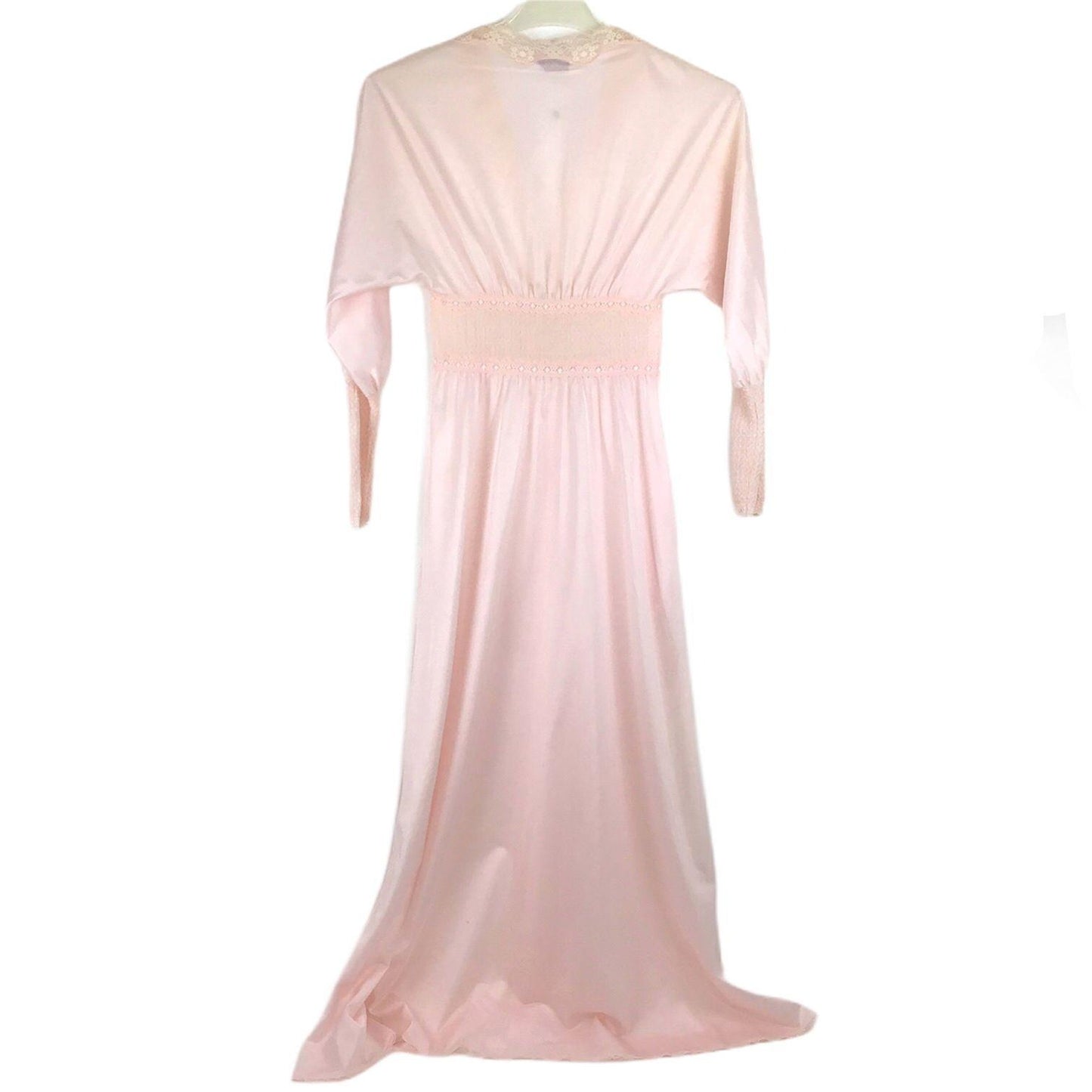 Vintage Vanity Fair Petites S Pink Floor Length Nightgown Long Sleeve Lace VNeck