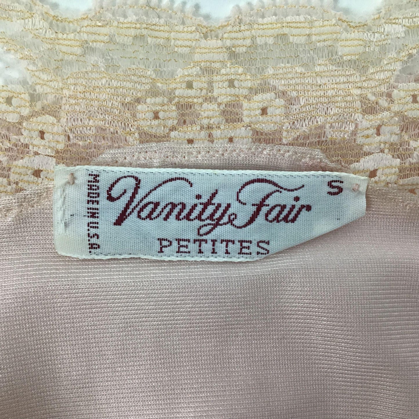 Vintage Vanity Fair Petites S Pink Floor Length Nightgown Long Sleeve Lace VNeck