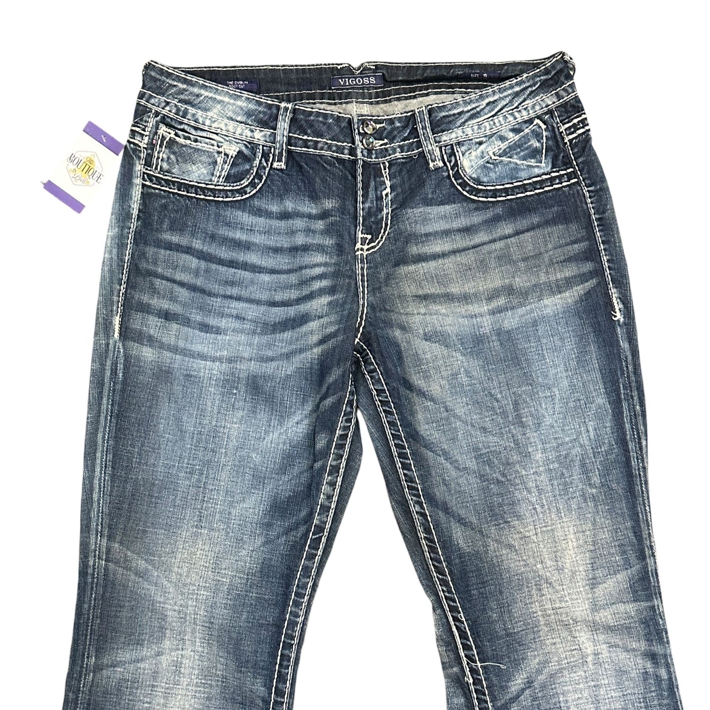 Vigoss Dublin Bootcut  Jeans Juniors 15 Thick Stitch Rhinestone Embroidered Glam