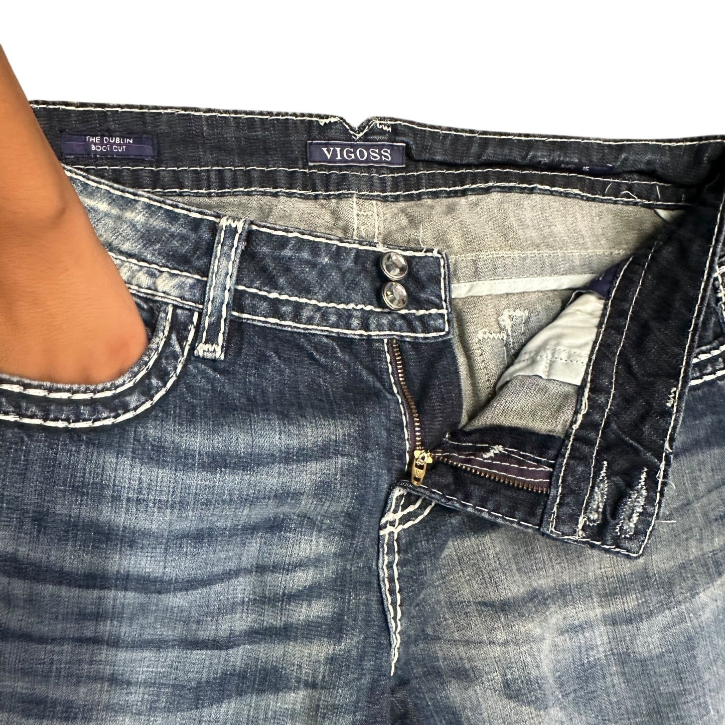 Vigoss Dublin Bootcut  Jeans Juniors 15 Thick Stitch Rhinestone Embroidered Glam