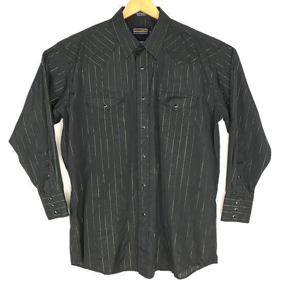 Panhandle Slim Mens 17-34 Snap Front Shirt Black Long Sleeve Collared Western