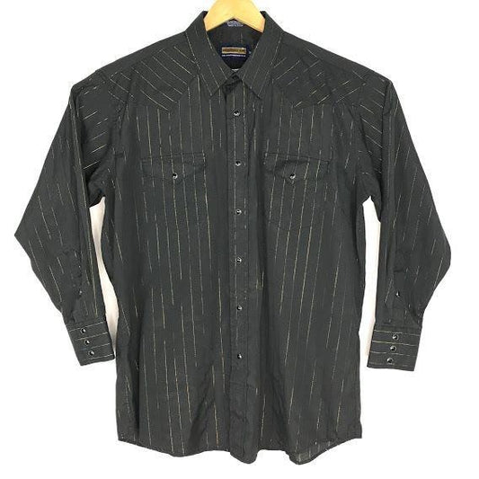Panhandle Slim Mens 17-34 Snap Front Shirt Black Long Sleeve Collared Western