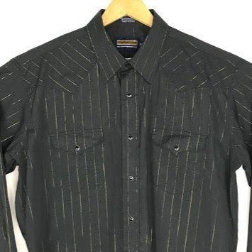 Panhandle Slim Mens 17-34 Snap Front Shirt Black Long Sleeve Collared Western