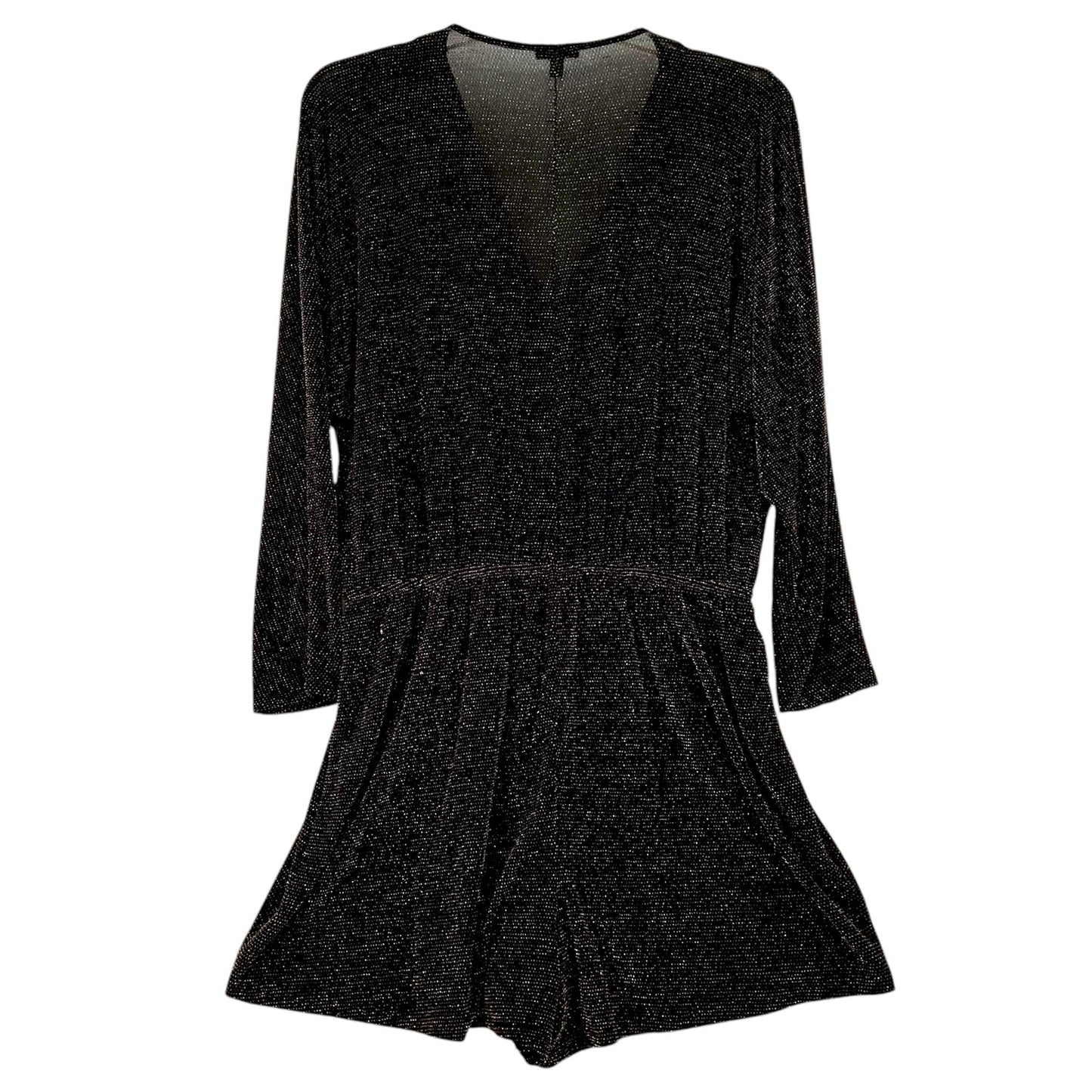 Express Womens L Black Gold Metallic V-Neck Long Sleeve Surplice Romper