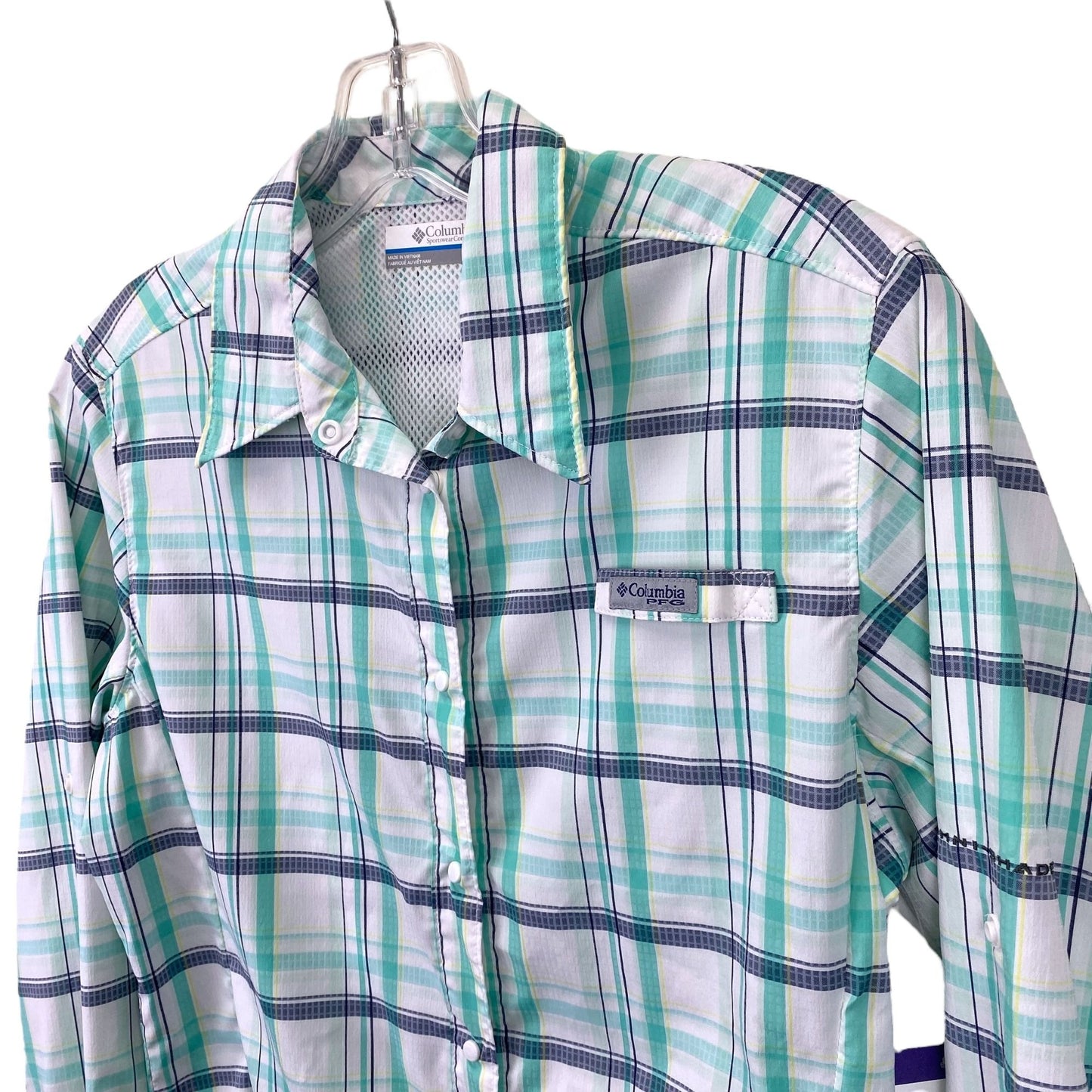 Columbia PFG Fishing Hiking Shirt Tamiami II Vented Snap Front Plaid Womens S