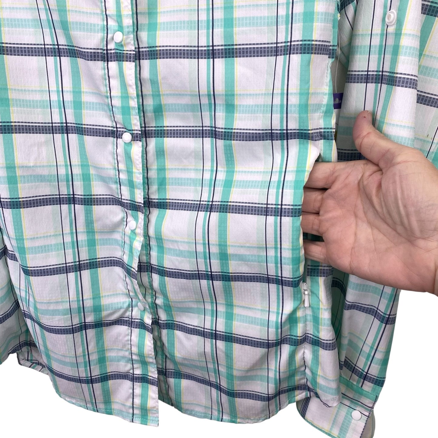 Columbia PFG Fishing Hiking Shirt Tamiami II Vented Snap Front Plaid Womens S