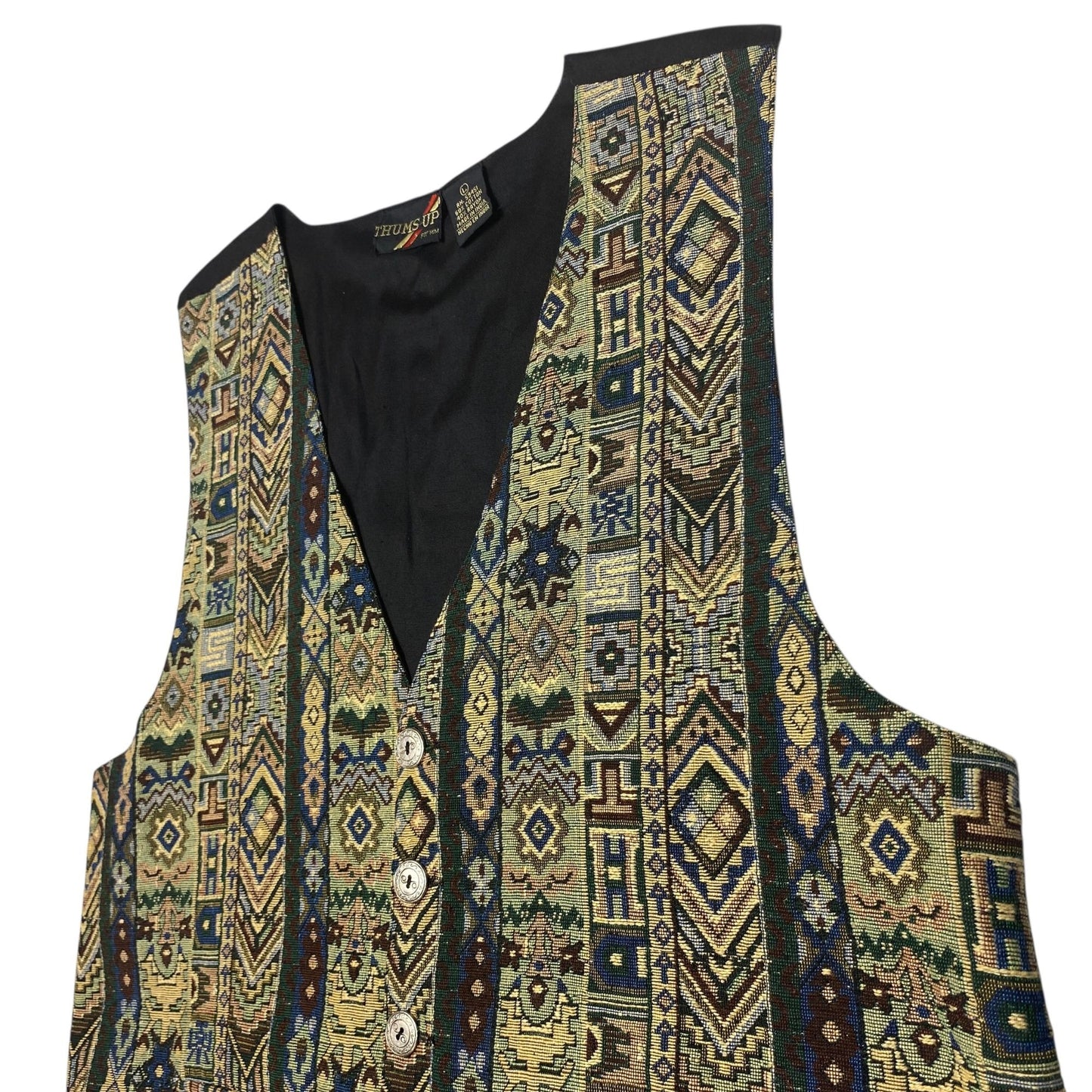 Thums Up Tapestry Vest Mens L Button Front Adjustable Tailored Aztec Grandpa NWT