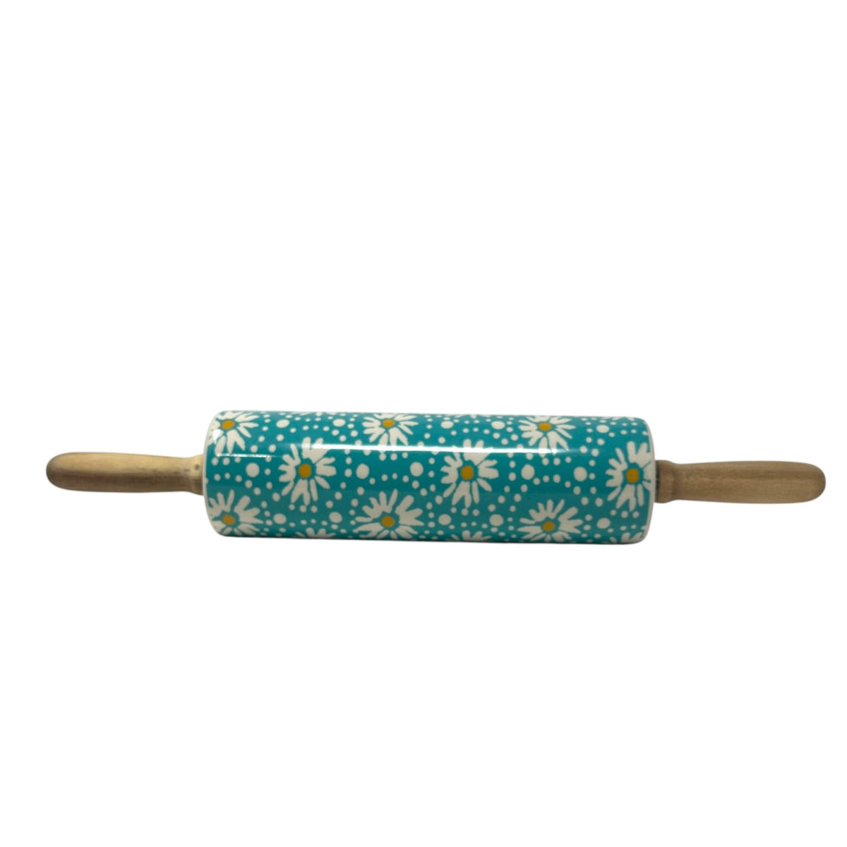 The Pioneer Woman Daisy Rolling Pin 18" Ceramic Wood Handles Floral Teal White