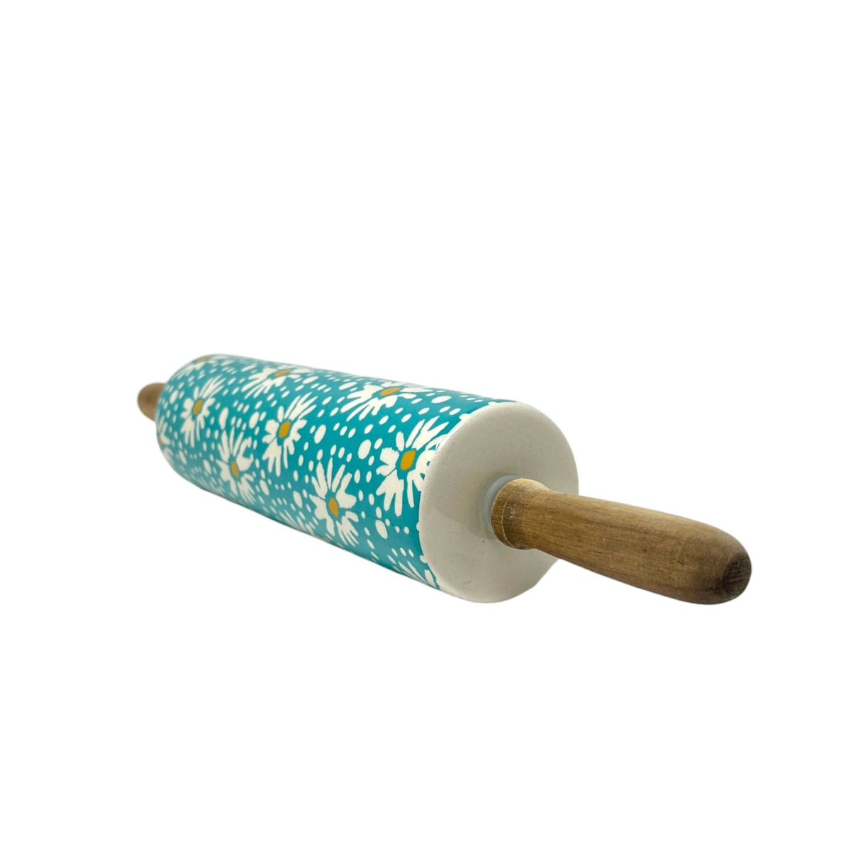 The Pioneer Woman Daisy Rolling Pin 18" Ceramic Wood Handles Floral Teal White