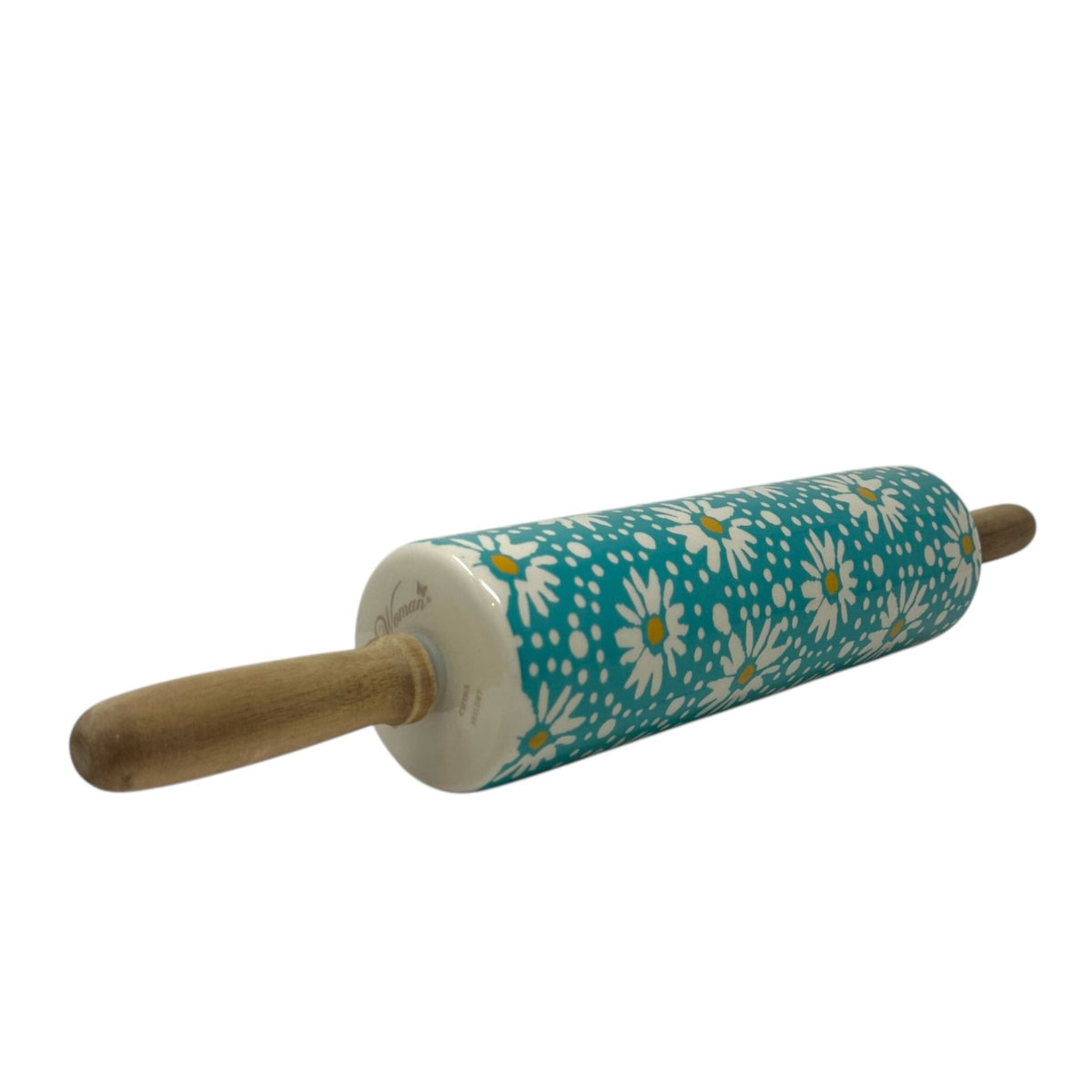 The Pioneer Woman Daisy Rolling Pin 18" Ceramic Wood Handles Floral Teal White