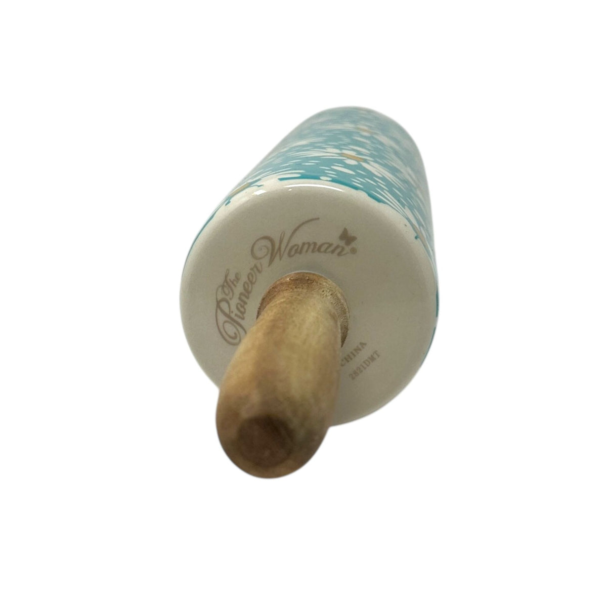 The Pioneer Woman Daisy Rolling Pin 18" Ceramic Wood Handles Floral Teal White