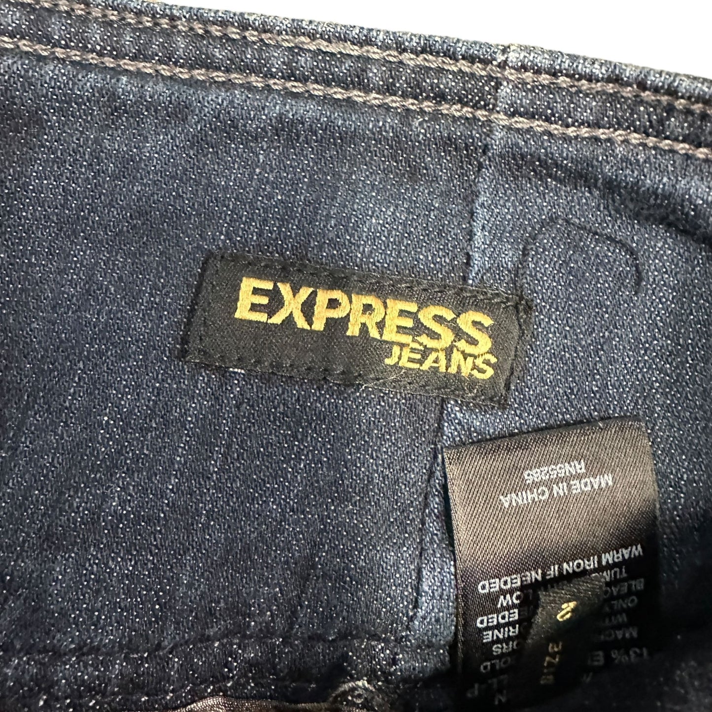 Express Jeans Womens 2 Denim Skirt Stretch High Waisted Button Fly Dark Wash y2k