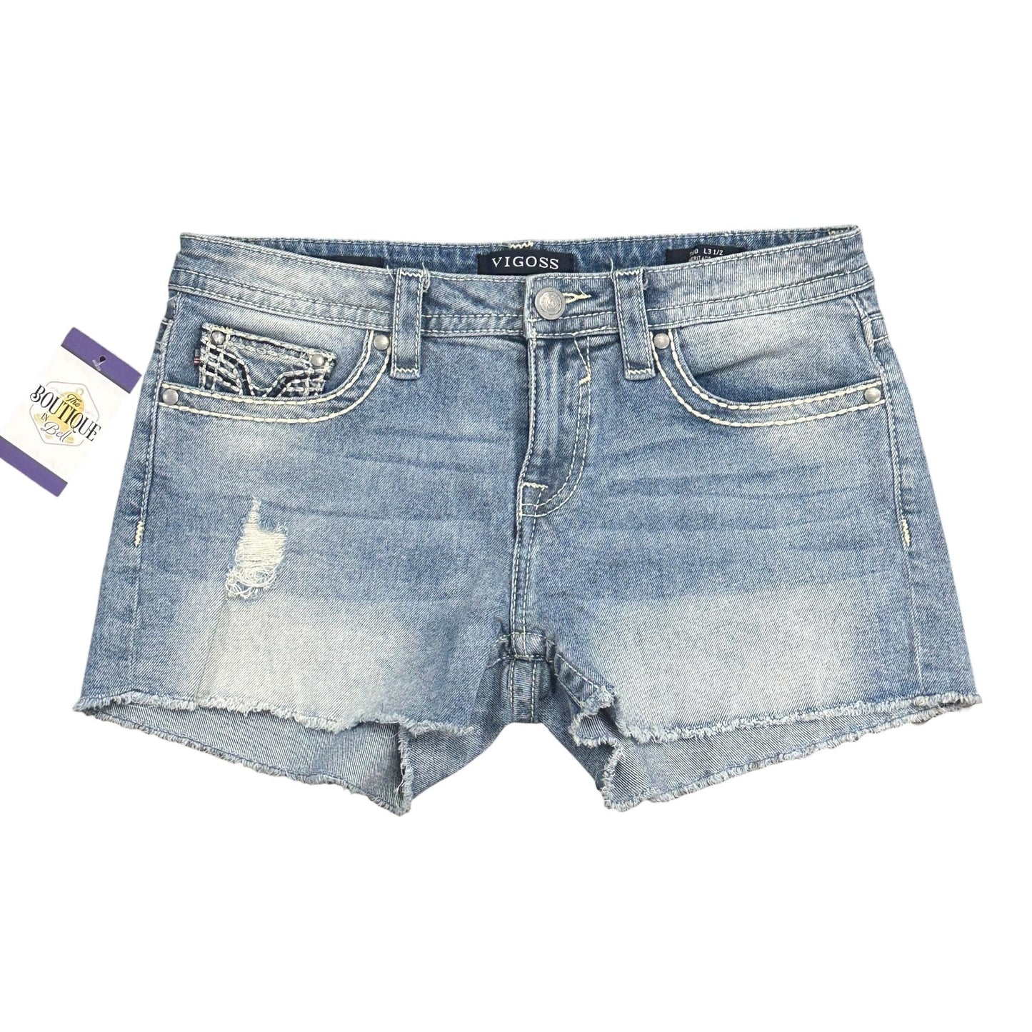 Vigoss Womens 10 Heritage Fit Cut Off Jean Shorts Ripped Raw Hem Thick Stitch