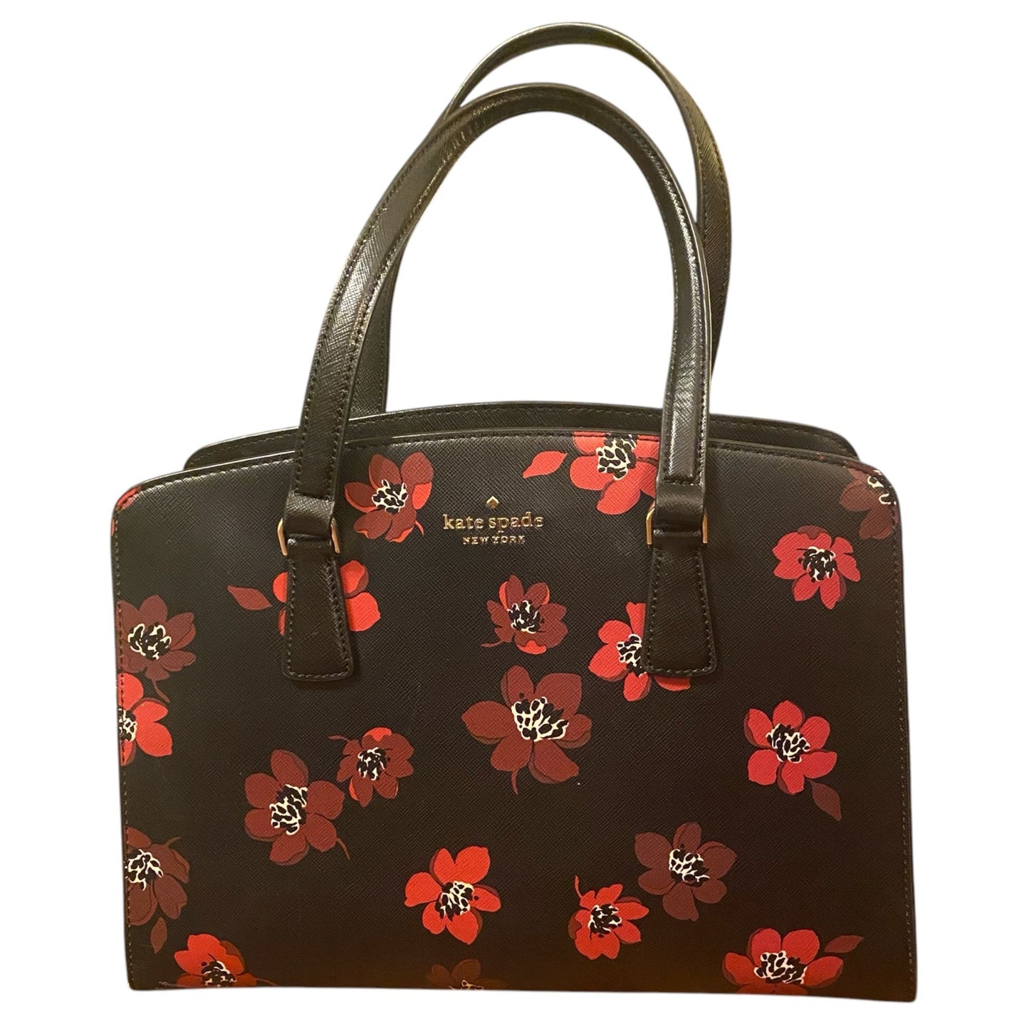 Kate Spade Dancing Blooms Medium Satchel Black Red Floral Handbag Tote Purse