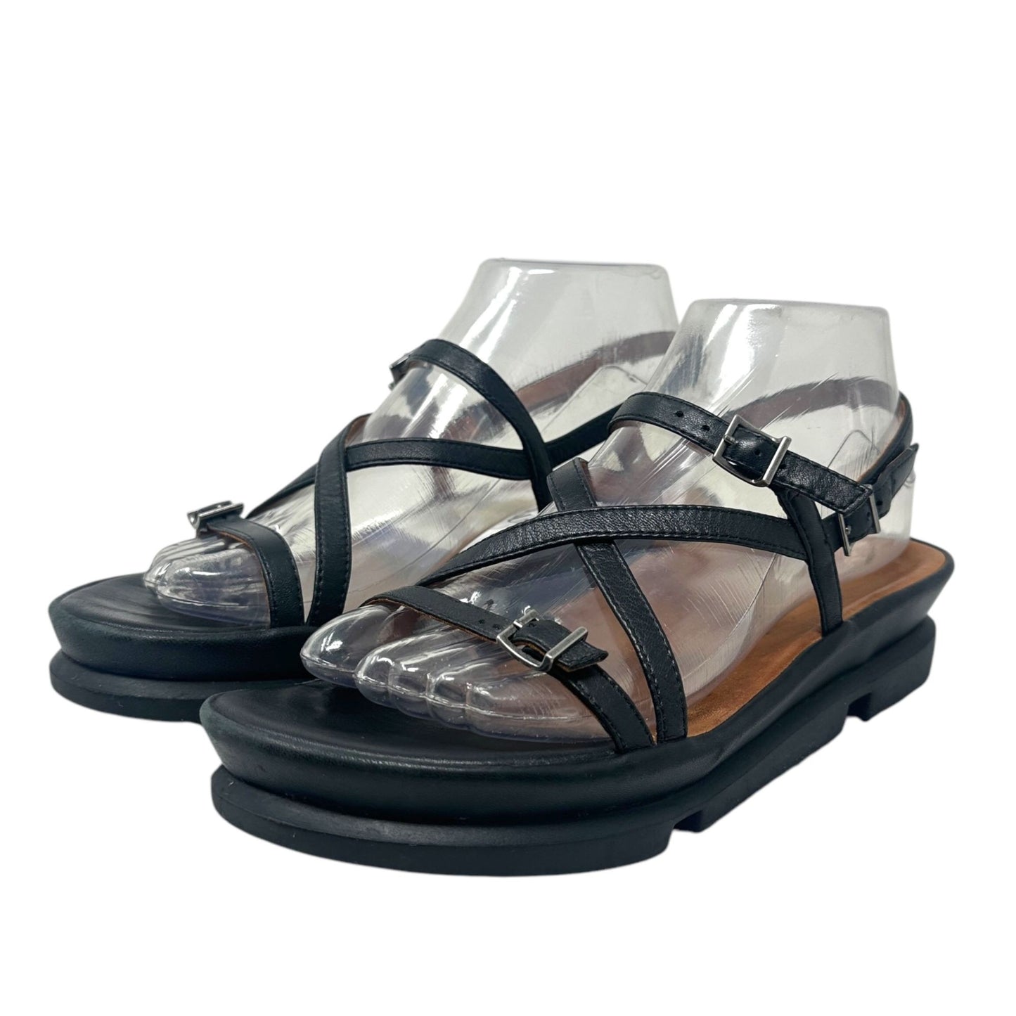 L'Amour Des Pieds Womens 6.5 Verdun Black Platform Sandal Comfort Memory Foam