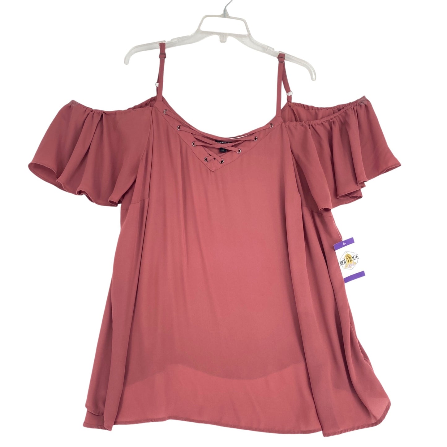 Torrid Womens 4 Dusty Rose Georgette Lace-Up Cold Shoulder Blouse Flutter Sleeve