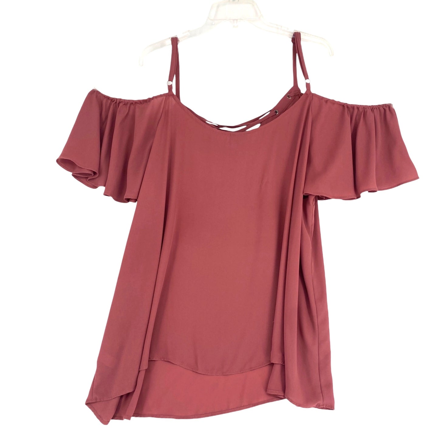 Torrid Womens 4 Dusty Rose Georgette Lace-Up Cold Shoulder Blouse Flutter Sleeve