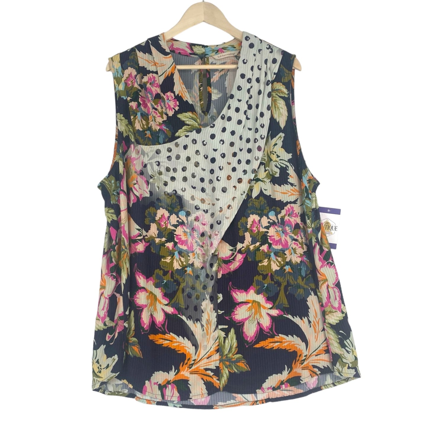 Soft Surroundings Womens 1X Flor De Pluma Floral Blouse Sleeveless Multi-Color